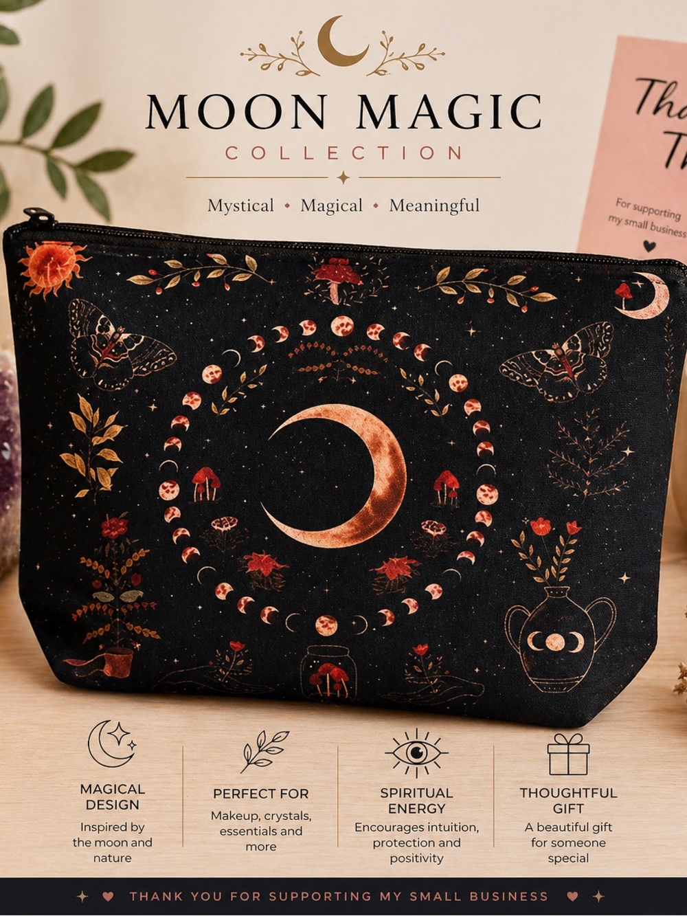 Moon Magic Crescent Moon Pouch - Black & Copper